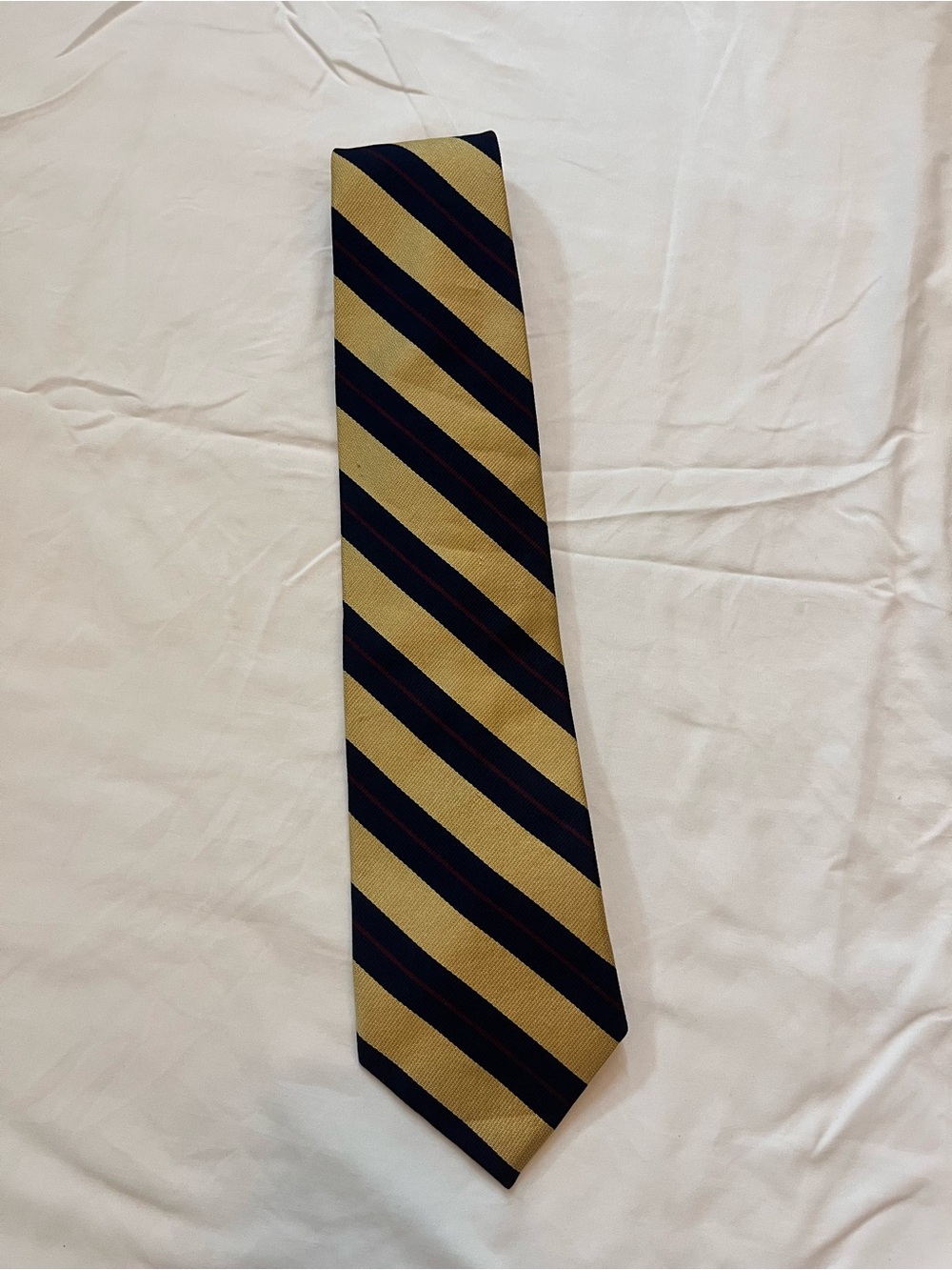 Bert Pulitzer Vintage Rep Stripe Silk Necktie Yellow Navy Blue USA Made
